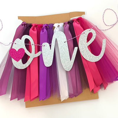 Valentine's Little Sweet Heart is ONE Purple Pink and White First Birthday Theme High Chair Tutu Skirt Banner PLM