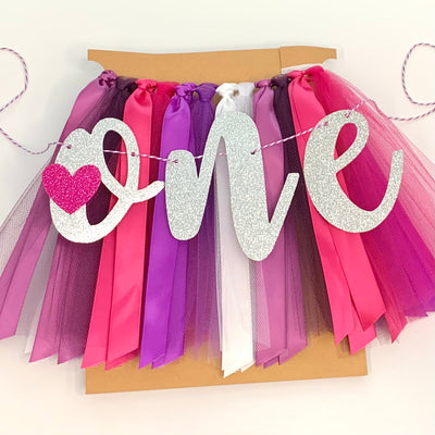 Valentine's Little Sweet Heart is ONE Purple Pink and White First Birthday Theme High Chair Tutu Skirt Banner PLM
