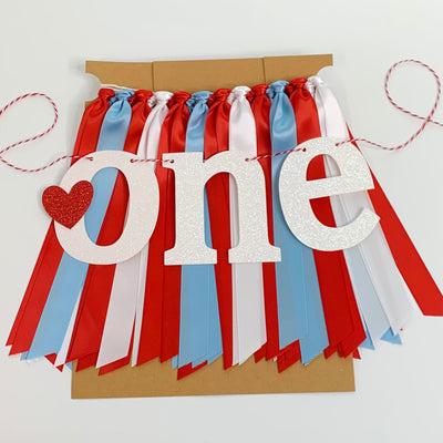 Valentines Little Heart Breaker Boy First Birthday High Chair Banner. Red, White and Light Blue, 1st Birthday Photo Backdrop One Banner. BL