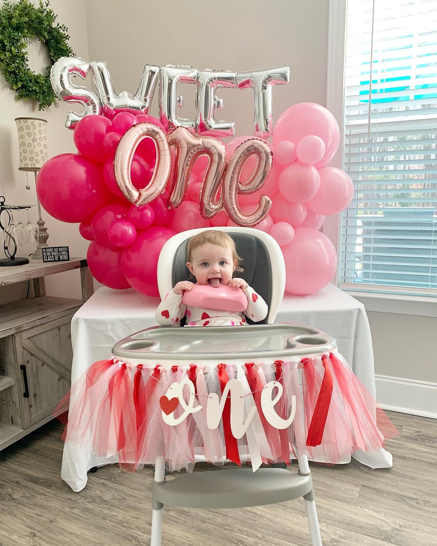 Valentine's Little Sweet Heart is ONE Red Pink and White First Birthday Theme High Chair Tutu Skirt Banner