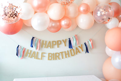 Happy Half Birthday Ribbon Banner, 6 Months Old, 1/2 Birthday Party Decorations, Photo Shoot Banner Prop