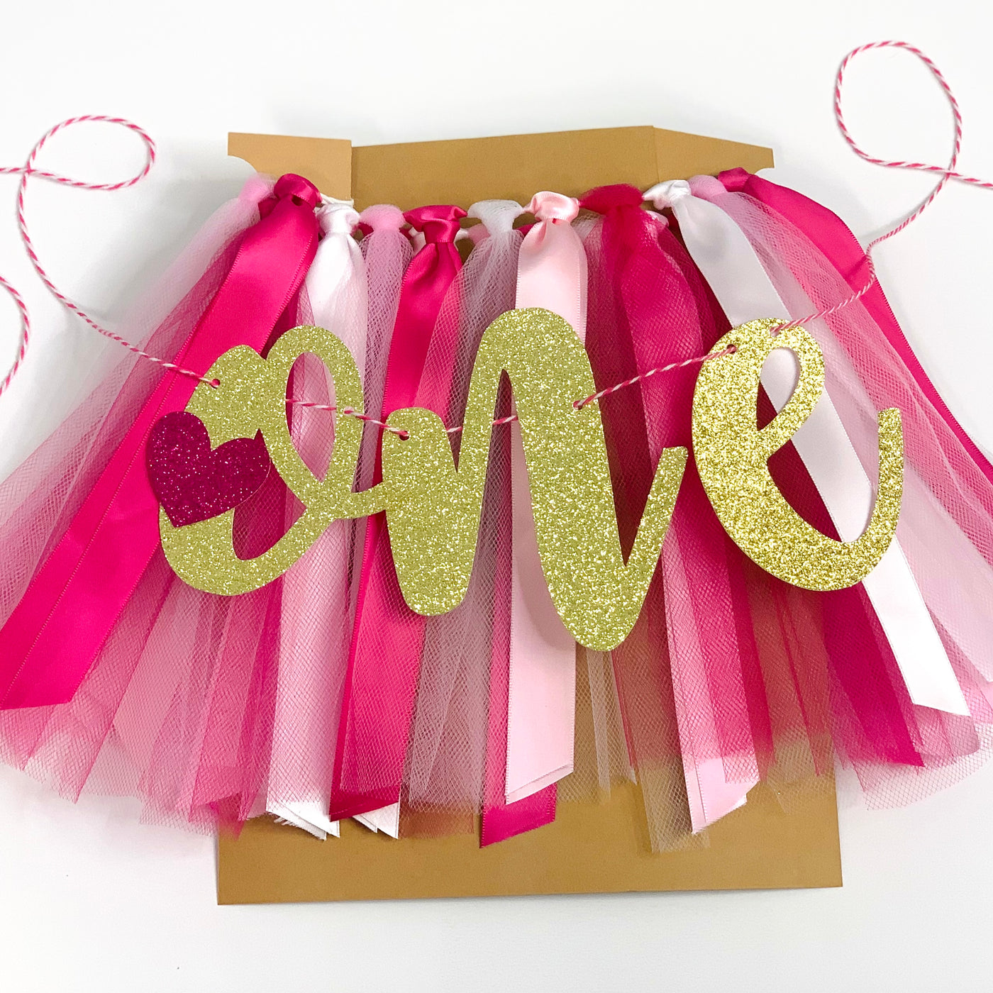 Valentine's Little Sweet Heart is ONE Dark Pink and White First Birthday Theme High Chair Tutu Skirt Banner DPK
