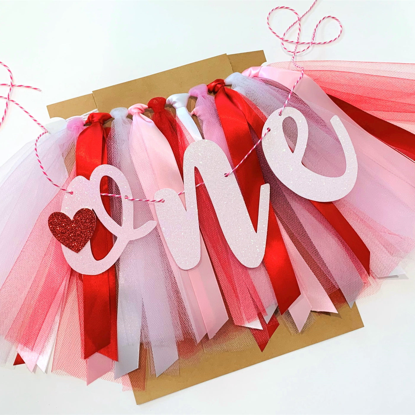 Valentine's Little Sweet Heart is ONE Red Pink and White First Birthday Theme High Chair Tutu Skirt Banner