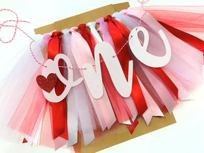 Valentine's Little Sweet Heart is ONE Red Pink and White First Birthday Theme High Chair Tutu Skirt Banner