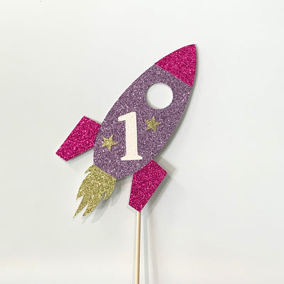 First Trip Around the Sun Galaxy Rocket Ship cake topper, Outer Space Party theme, Two the Moon Theme PK