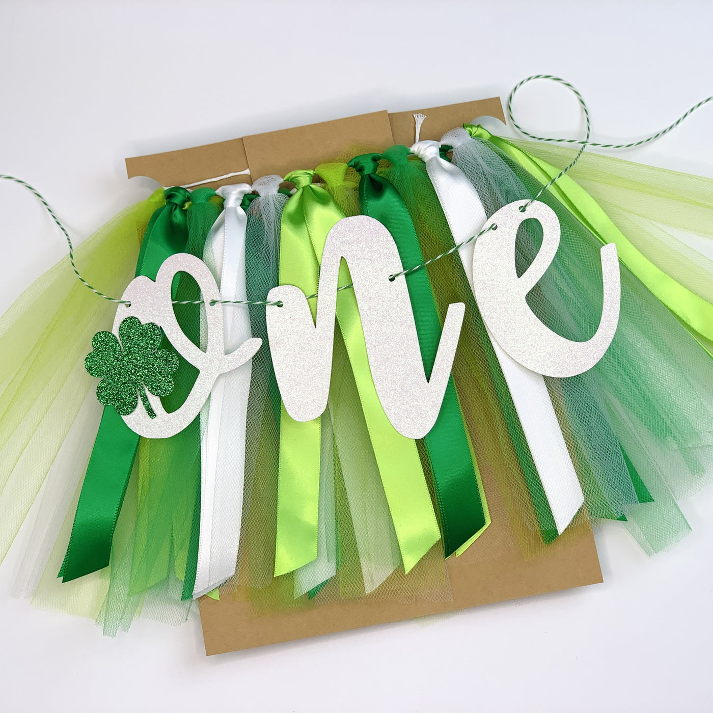 Lucky One St Patrick's Day First Birthday Theme. Green, White and Lime High Chair Tutu Skirt Banner LM