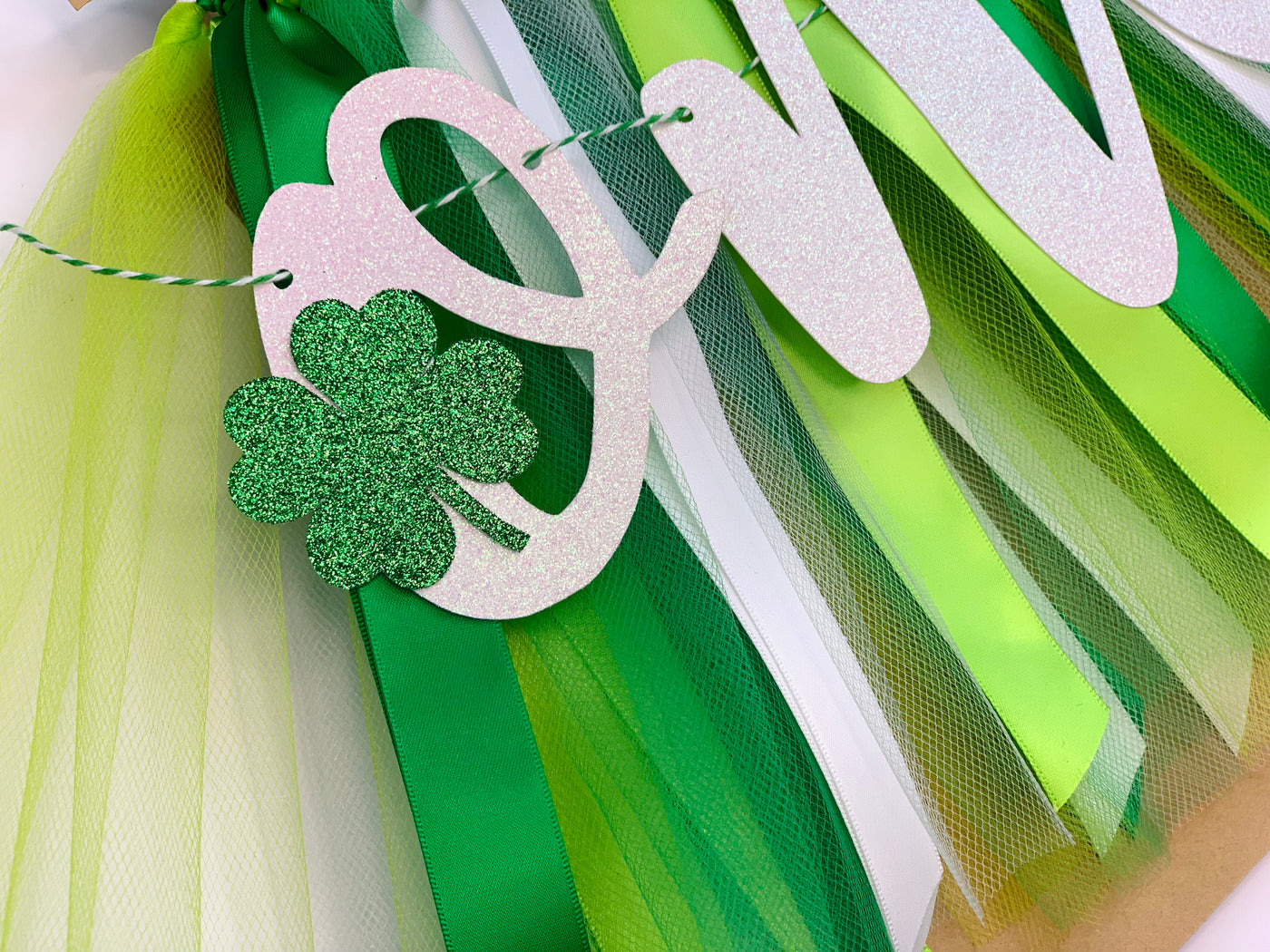 Lucky One St Patrick's Day First Birthday Theme. Green, White and Lime High Chair Tutu Skirt Banner LM