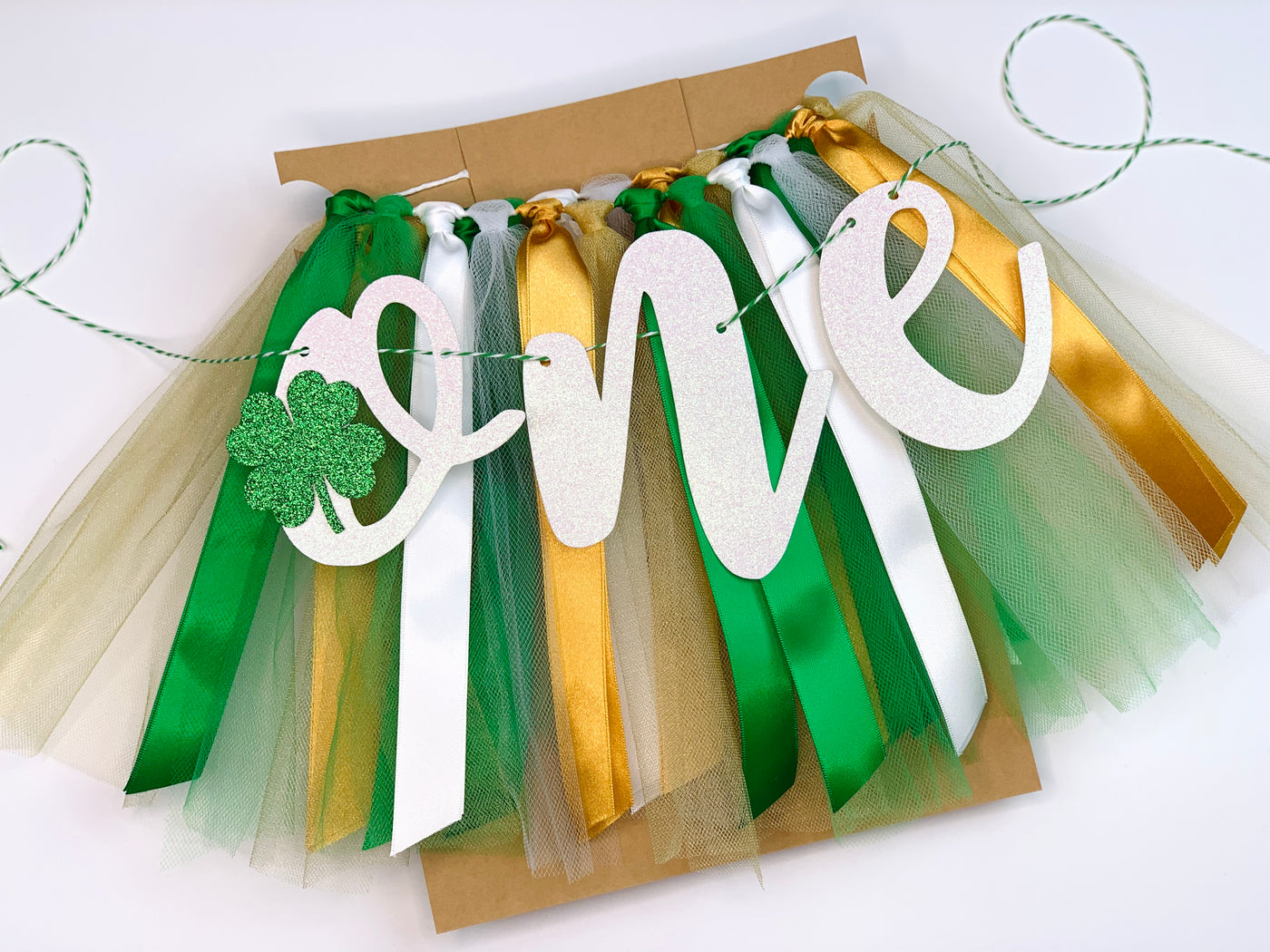 Lucky One St Patrick's Day First Birthday Theme. Green, White and Gold High Chair Tutu Skirt Banner GD