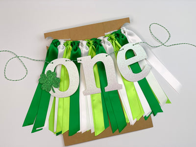 Lucky One St Patrick's Day First Birthday Theme. Green, White and Lime High Chair Banner LM BOY