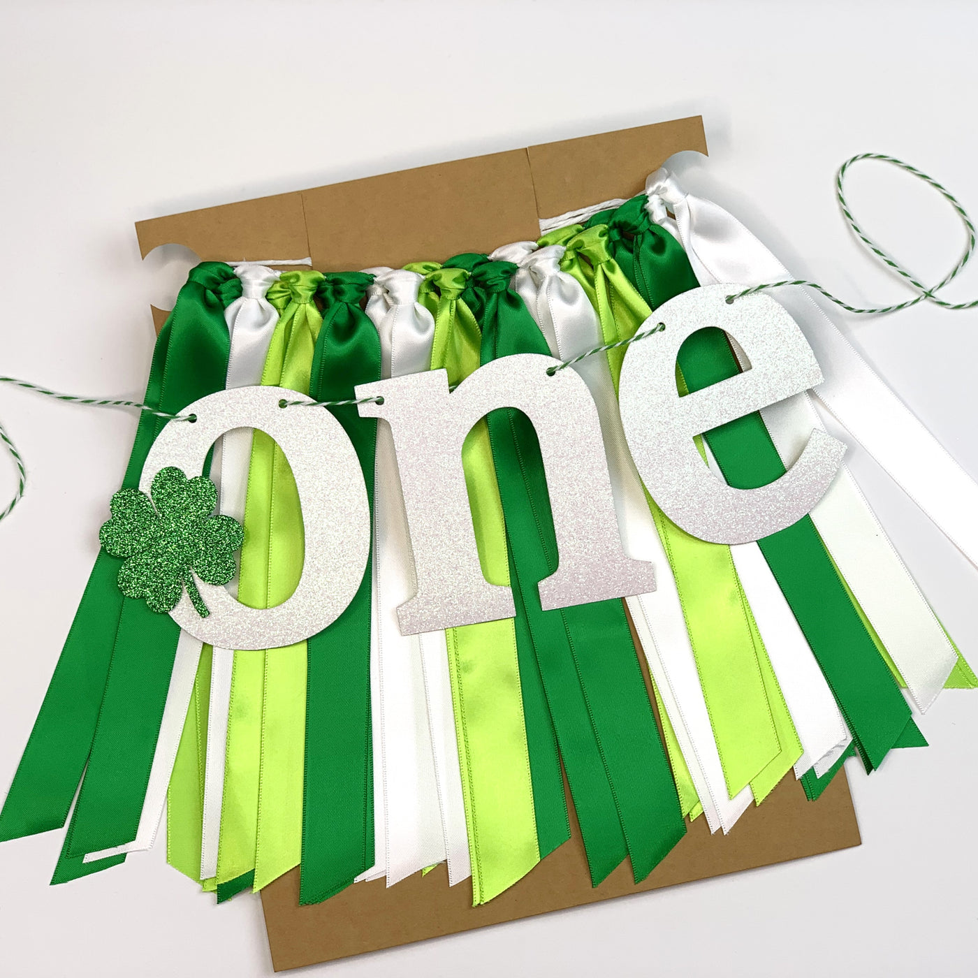 Lucky One St Patrick's Day First Birthday Theme. Green, White and Lime High Chair Banner LM BOY