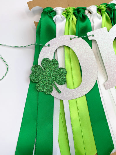 Lucky One St Patrick's Day First Birthday Theme. Green, White and Lime High Chair Banner LM BOY