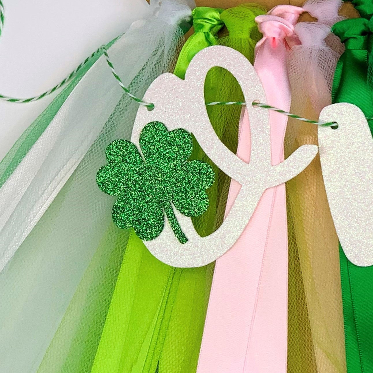 Lucky One St Patrick's Day First Birthday Theme. Green, White, Lime, Pink High Chair Tutu Skirt Banner PK