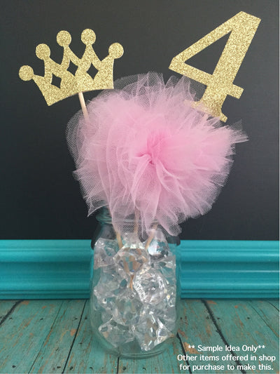 Crown Centerpiece Picks, Glitter Crowns on a Stick, Crown Centerpiece Sticks, Crown Wands, Glitter Crown Centerpiece Sticks (3 Count)