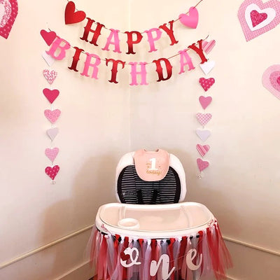 Valentine's Little Sweet Heart is ONE Red Pink and White First Birthday Theme High Chair Tutu Skirt Banner