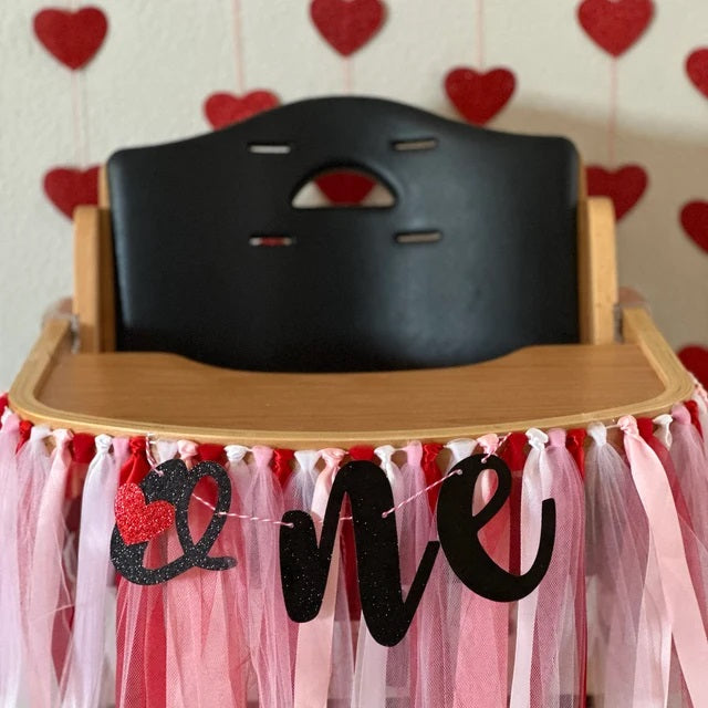 Valentine's Little Sweet Heart is ONE Red Pink and White First Birthday Theme High Chair Tutu Skirt Banner