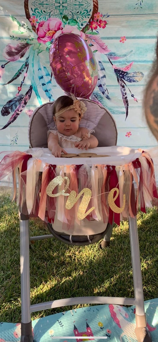 Burgundy, Peach and Ivory High Chair Tutu Skirt Banner