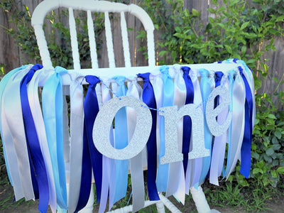 Blue, White and Silver Boy High Chair Banner