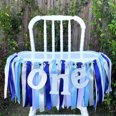 Blue, White and Silver Boy High Chair Banner