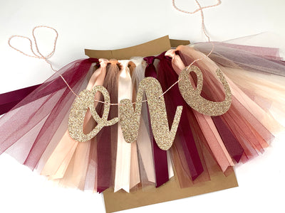 Burgundy, Peach and Ivory High Chair Tutu Skirt Banner