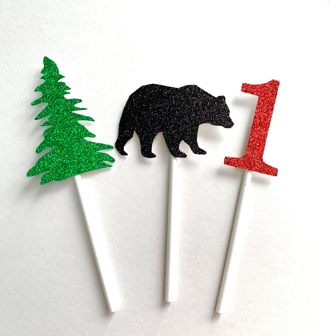 Lumberjack Bear Boy First Birthday Cupcake Toppers, Buffalo Plaid Wilderness Theme Party, Great Outdoors 1st Birthday