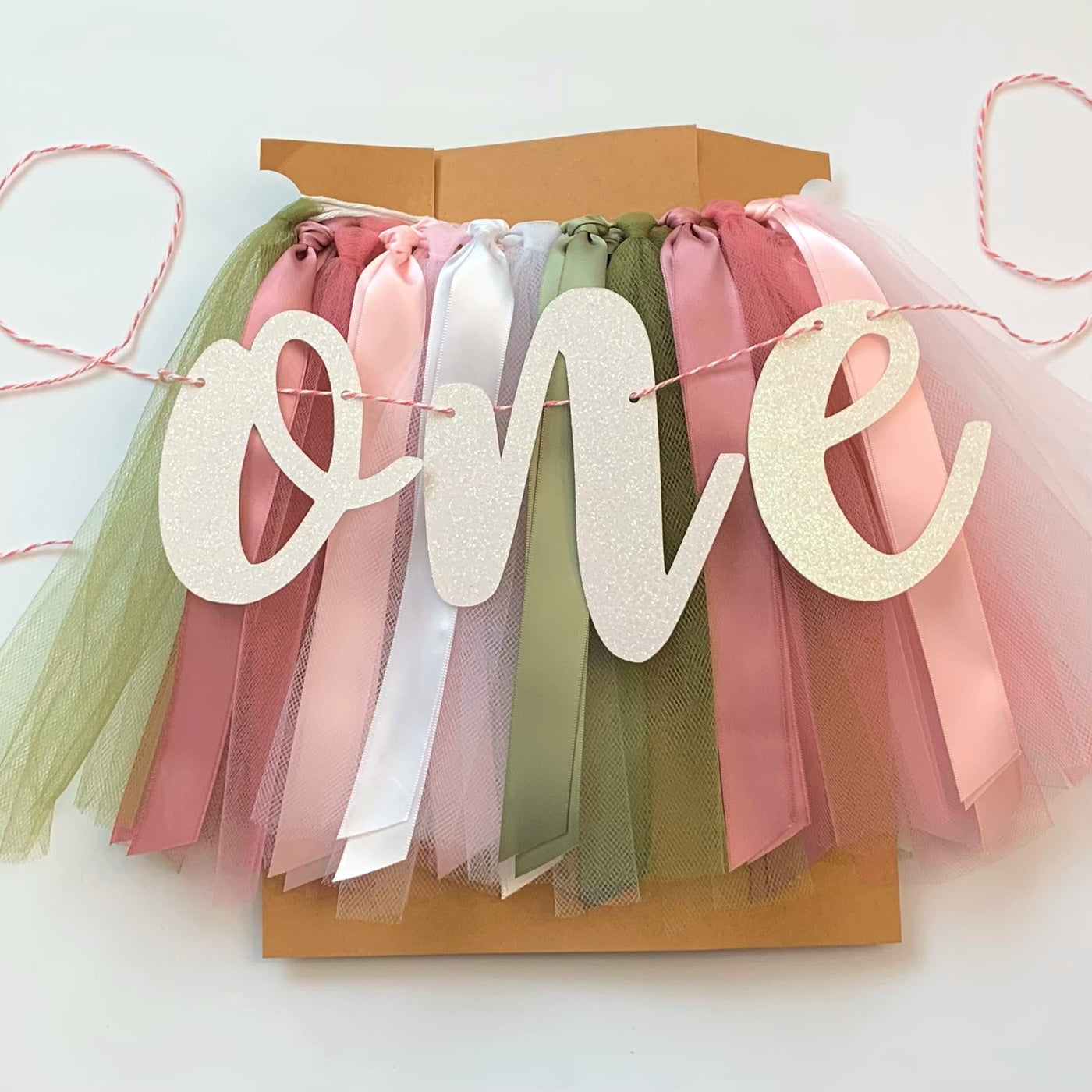 Mauve, Pink, White and Sage One High Chair Tutu Skirt Banner, 1st Birthday Photo Backdrop SG