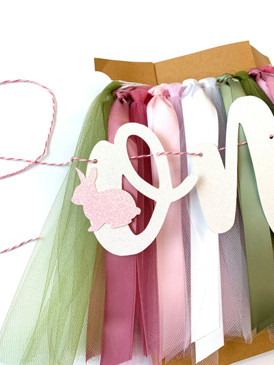 Some Bunny is One, Mauve, Pink, White and Sage One High Chair Tutu Skirt Banner, 1st Birthday Photo Backdrop SG