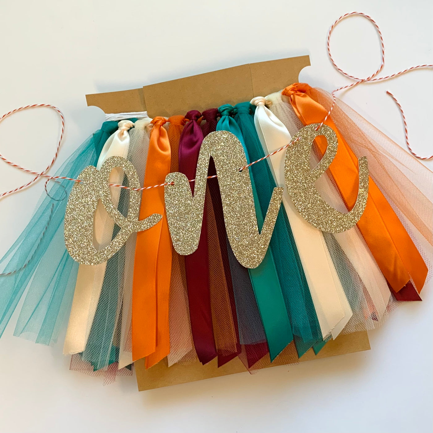 Burgundy, Orange, Teal and Ivory First Birthday High Chair Tutu Skirt Banner