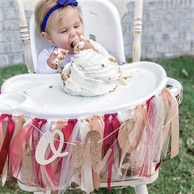 Burgundy, Peach and Ivory High Chair Tutu Skirt Banner