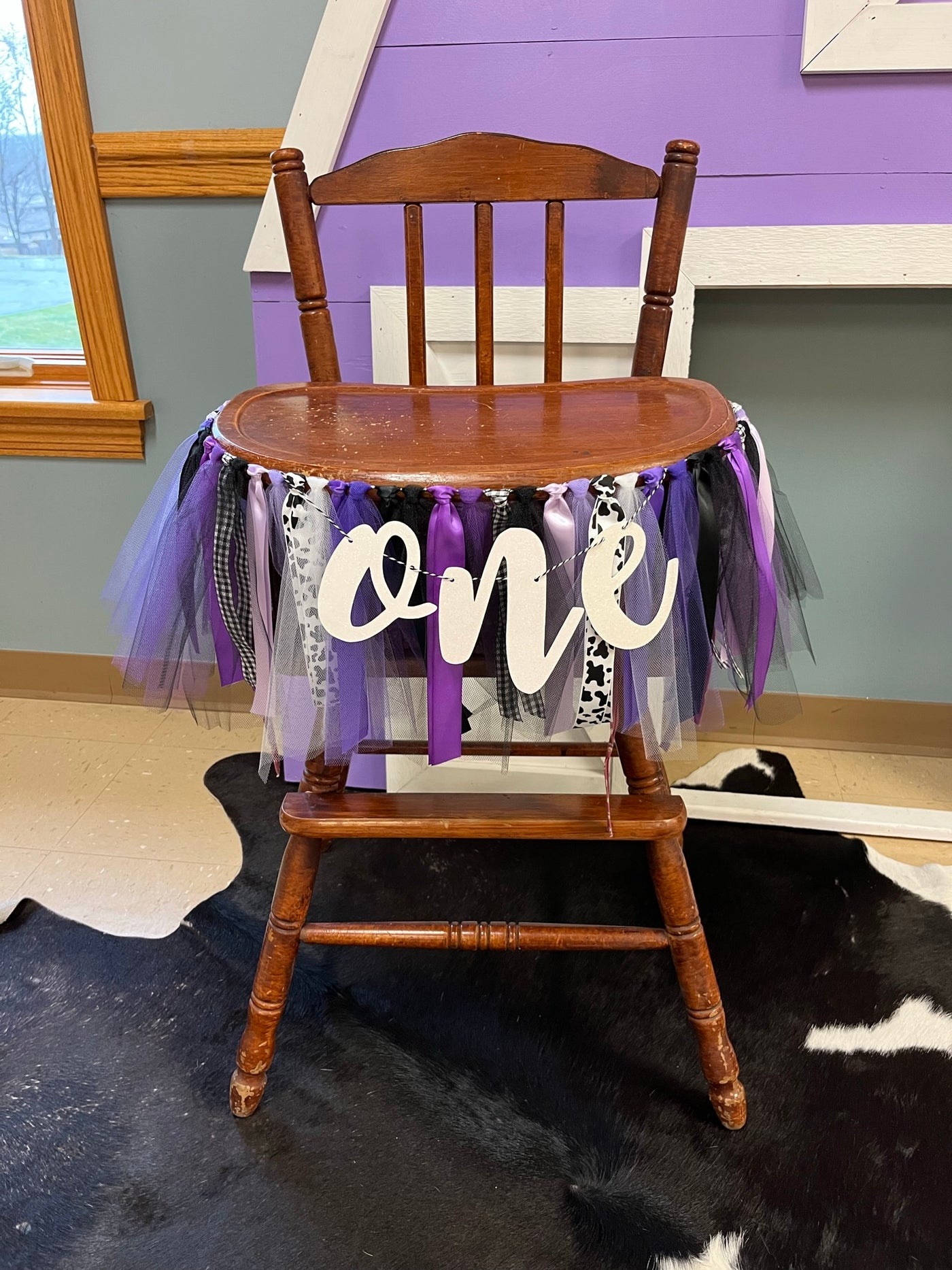Holy Cow I’m One Farm Birthday Party Theme High Chair Banner Tutu Skirt PRPL