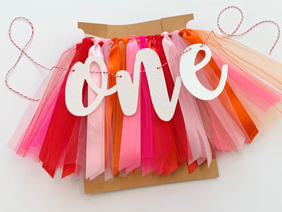 Red, Orange, Baby Pink and Hot Pink One High Chair Tutu Skirt Banner ELPK