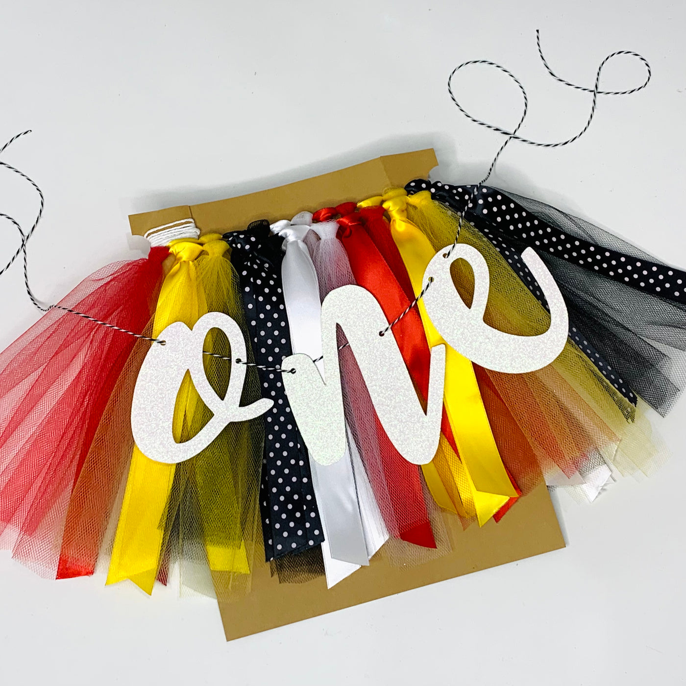 Black Red Yellow and White Polka Dot High Chair Banner. Magical First Birthday