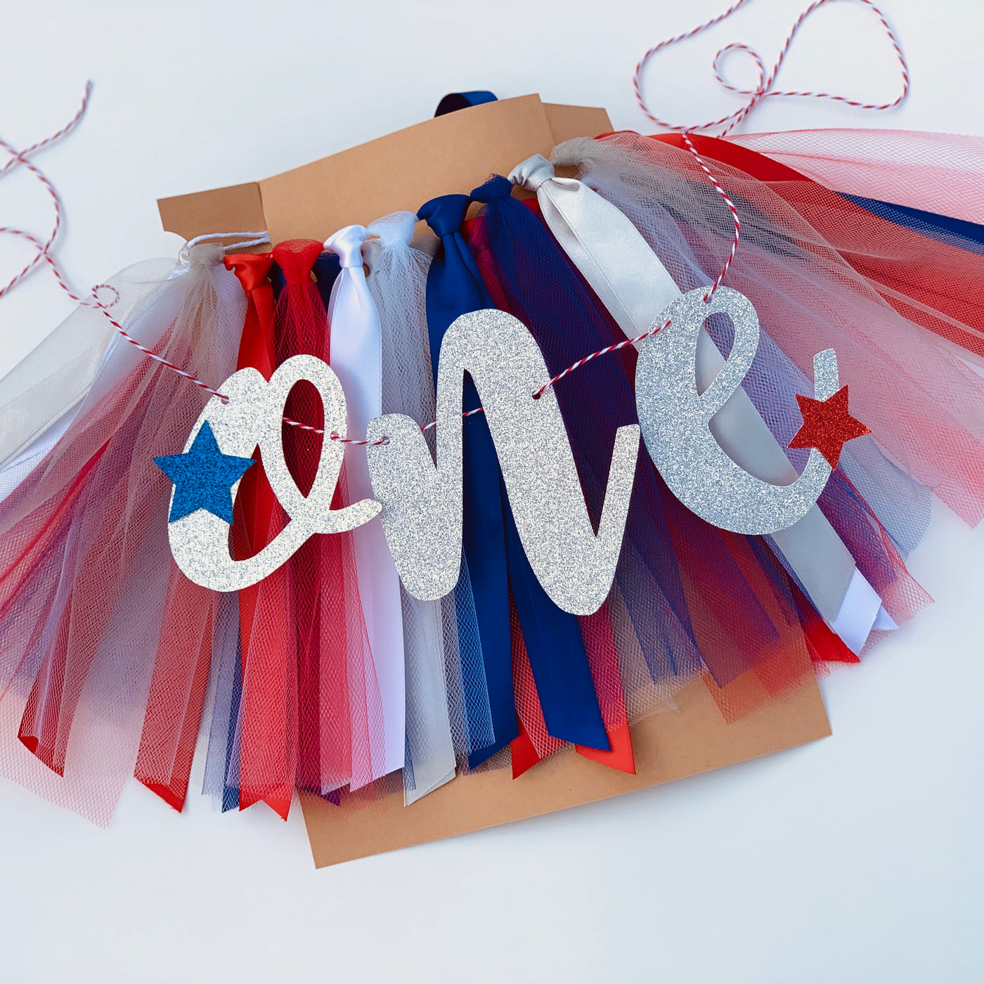 Red White and Blue Patriotic Stars Theme High Chair Tutu Skirt Banner