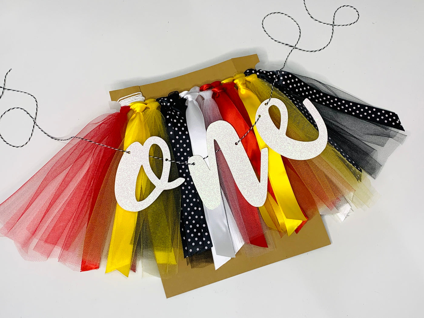 Black Red Yellow and White Polka Dot High Chair Banner. Magical First Birthday