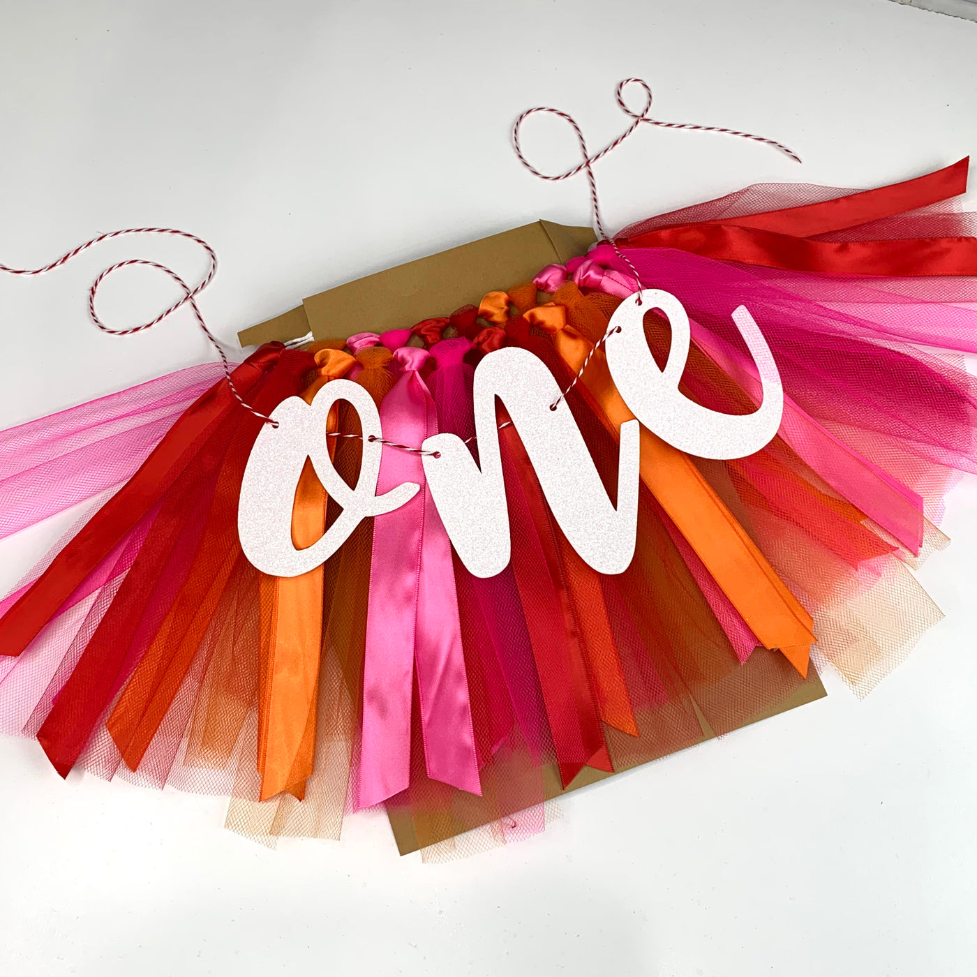 Red, Orange and Hot Pink One High Chair Tutu Skirt Banner EL