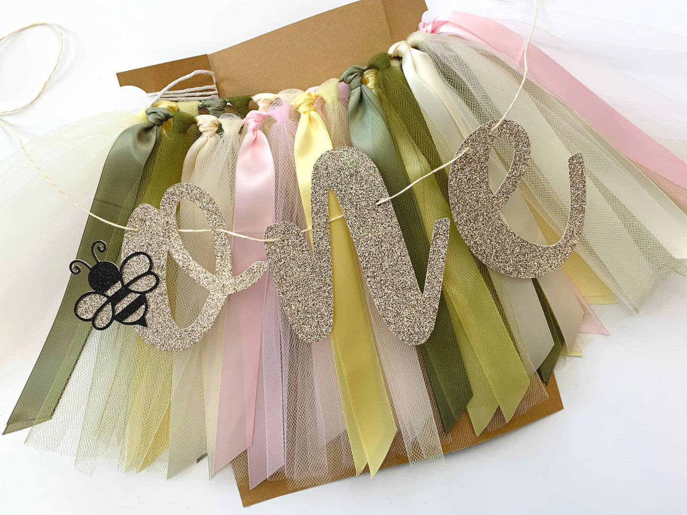 Bee First Birthday High Chair Banner Tutu Skirt. First Bee Day Theme. SG