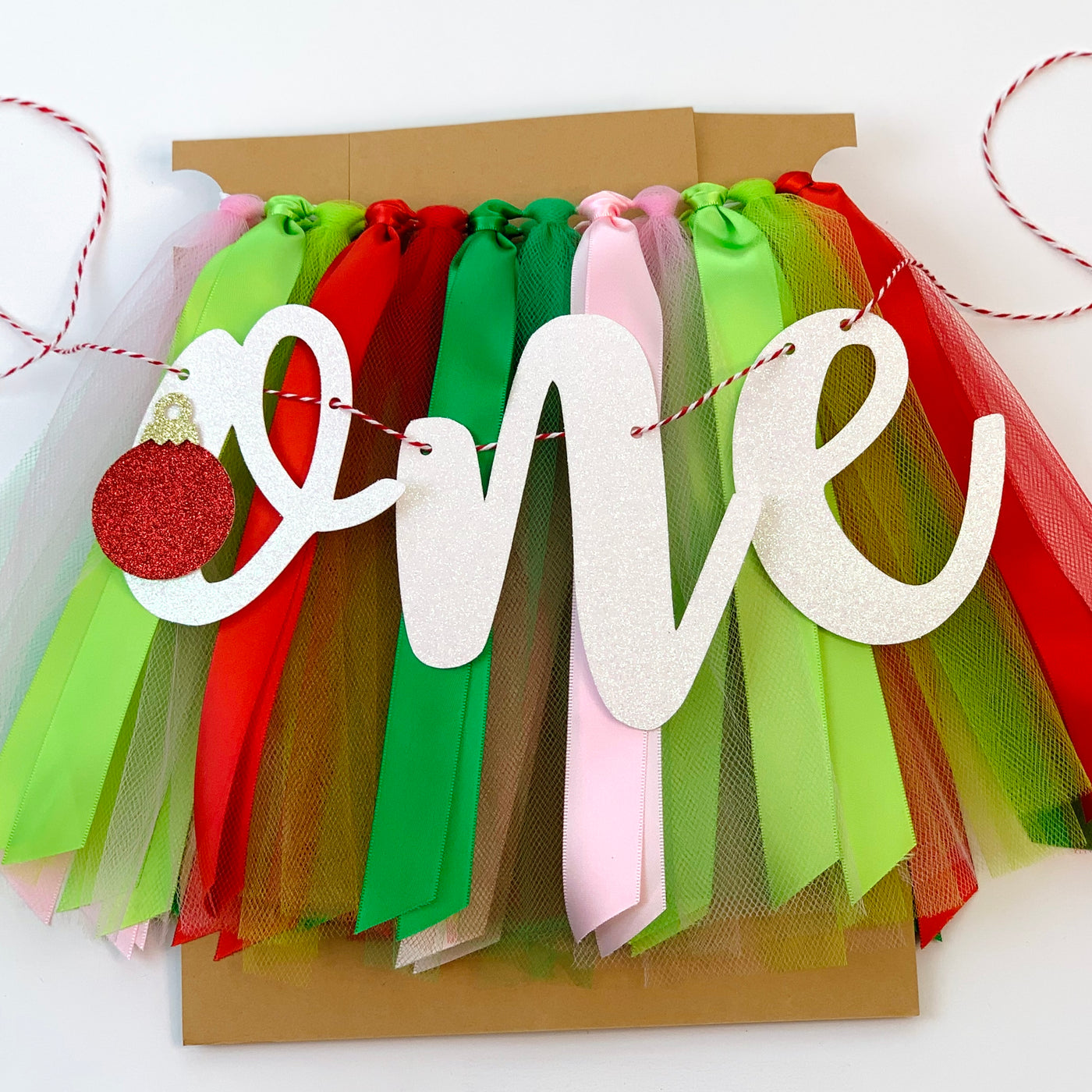 Mean One Red, Green and Pink First Birthday High Chair Tutu Skirt Banner