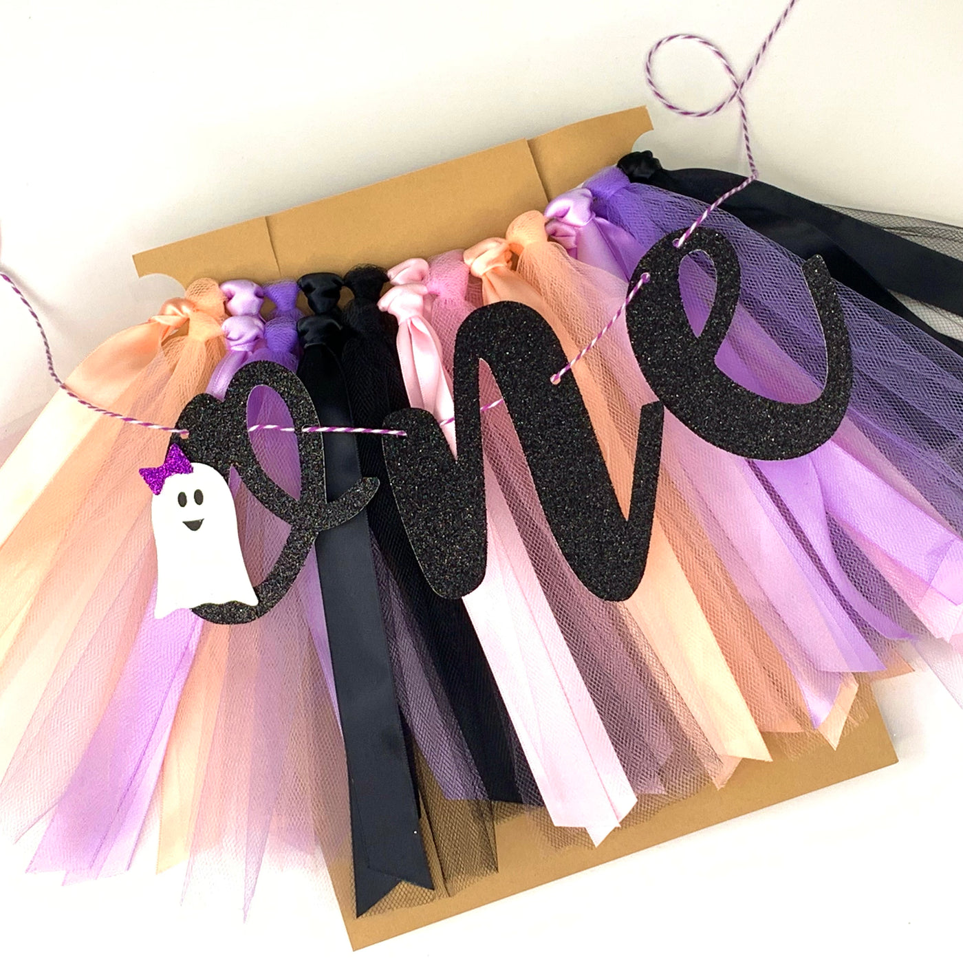 Little Boo is One Halloween Ghost High Chair Tutu Skirt Banner, Spooky One Boo Day Party Banner BOO