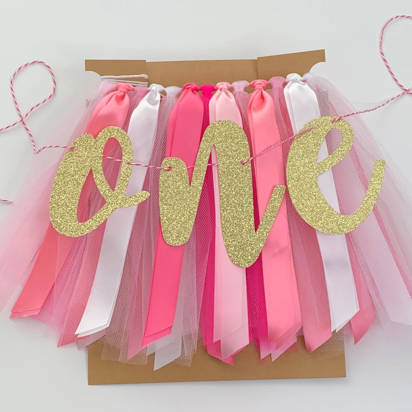 Pink Gold and White High Chair Tutu Skirt Banner